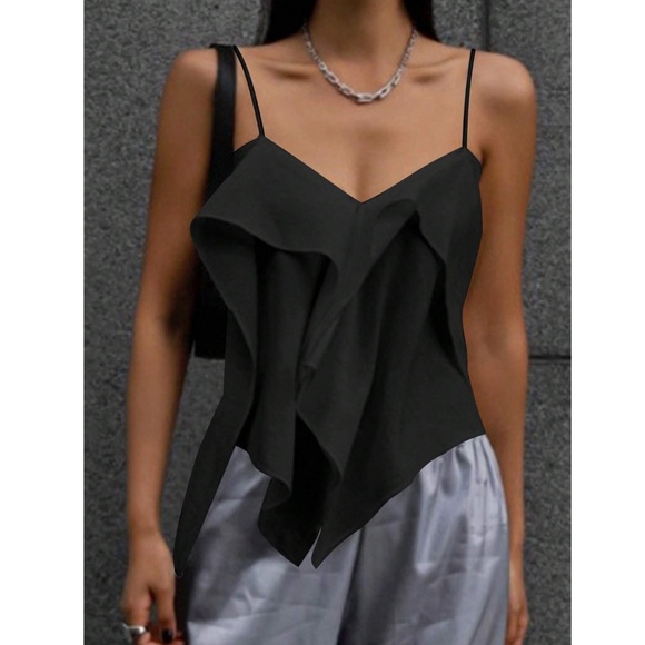 Black Ruffle Cami Top Flowy - Picture 5 of 7